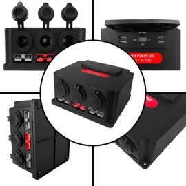 Mini Power Distribution Control Box USB Charger Power Battery Box 12V Portable Control Box with Voltmeter Socket 50A Connector Circuit Breaker for Car Marine Boat RV SUV ATV Camper Truck Solar Panel