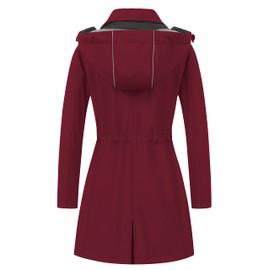 CREATMO US Women's Hooded Winter Snow Ski Trench Coats Multiple Pockets Windproof Softshell Fleece Jacket Burgundy 2XL