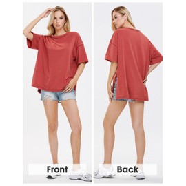 EXLURA Womens Summer Oversized T Shirts 2024 Casual Short Sleeve Loose Maternity Tops Crewneck Tunic Plus Gym Workout Top Brick Red