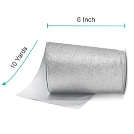 CT CRAFT LLC Glitter Wired Ribbon 6" x 10 Yards Silver for Christmas Home Decor Bow Gift Wrapping DIY Crafts Wreath