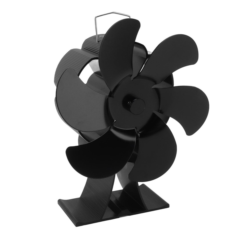 Black 6 Blade Heat Powered Stove Fan Thermodynamically Driven Fireplace