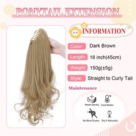 Real Fashion Claw on Clip in Ponytail Extension Long Straight to Curly Pony Tail Hair Extensions For Women 18" Ash Blonde