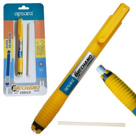 ZPStyle Retractable Click Pencil Eraser, Yellow Body, Pack of 1, Eraser Refill, Pen Style Retract Eraser, School Office Home Use, iZOFAX Black Ball Pen