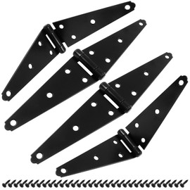 Hordion 4Pcs Strap Hinge Shed Door Hinges, 6 Inch Heavy Duty Gate Hinges Black Tee Hinge with Screws for Fence Wood Gate Cabinet Door