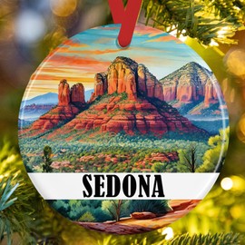 Sedona Arizona Ornament – Ceramic Christmas Tree Decoration with Red Rock Landscape – Single-Sided Travel Souvenir Gift – Scenic Holiday Keepsake for Nature Lovers and Hikers