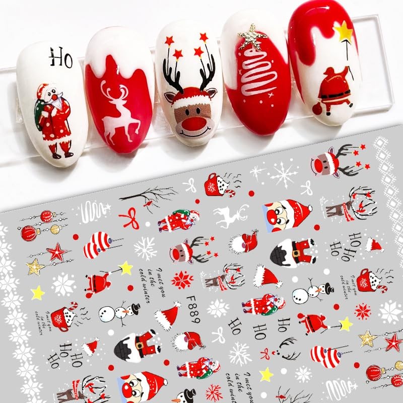 Package includes: 10 pieces Christmas nail stickers, multiple Christmas elements