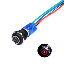 Ulincos U16F10T Push Button Switch Hazard Mark Convex Alternate Waterproof ON/OFF Toggle Black Metal 12V Red LED Ring 16mm with Coupler