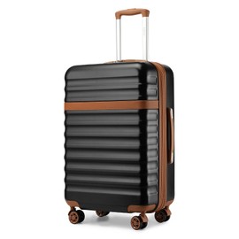 Kono Medium Checked Luggage 24inch Expandable With Spinner Wheels, TSA Lock, ABS+PC Lightweight Travel Suitcase Larger And Lighter Capacity, Black Brown