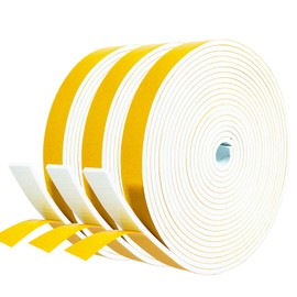 fowong Weather Stripping Door Seal White, Strong Adhesive French Door Seal Door Draft Seal -3 Rolls, 25/32" W x 1/8" T, No Residue Adhesive Door Soundproofing Strip, Total 48ft