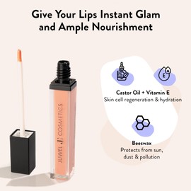 Juwel Cosmetics Luminizing Lip Gloss, Tinted Lip Plumper Gloss for Dry Lips, Smooth Finish Moisturizing Lip Gloss with Beeswax, Castor Oil and Vitamin E, Vegan, Tease