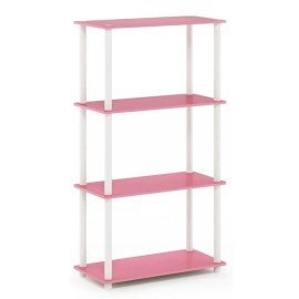 Furinno Turn-N-Tube Engineered Wood 4-Tier Shelf Display Rack in Pink/White