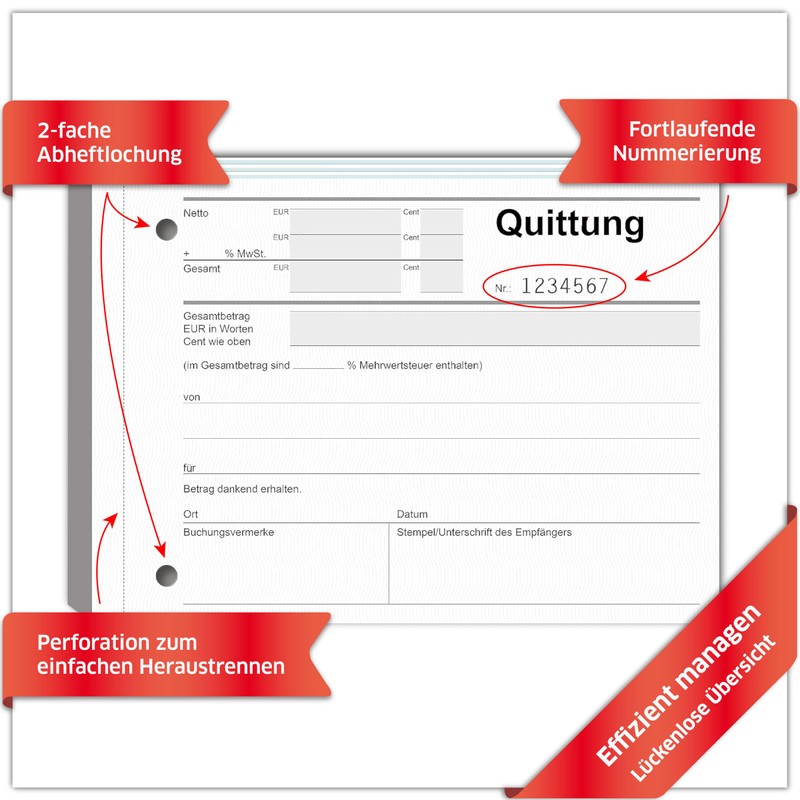 Primus Print Receipt Pad DIN A6 Landscape & Perforated, 2