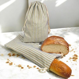 Reusable Bread Bags for Homemade Loaves – 1 Large + 1 Baguette Linen Bags with Plastic Inner Layer – Eco-Friendly Storage for Sourdough, Artisan Bread – Khaki