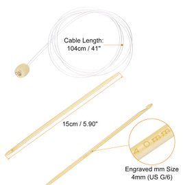 HARFINGTON Bamboo Tunisian Circular Crochet Hook 4mm (US G/6) Afghan Wood Knitting Hook Needles with Cable and Bead End for Weave Crocheting Craft Yarn