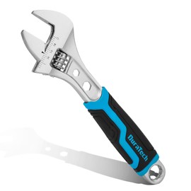 DURATECH 8 Inch Adjustable Wrench, 3-in-1 Spanner with Box End/Hex Function, CR-V Steel, Metric & SAE Scales, Chrome-plated, Bi-material soft Grip