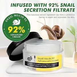Snail Mucin 92% Repair Serum Cream - Face Moisturizer Hydrating Anti Age Firming Wrinkle Reduction Daily Repair Snail Mucin Face Cream for Dry & Sensitive Skin, All Skin Types-100 g/3.52 oz