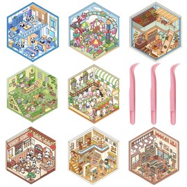 COYUN 8 Sets of 3D House Stickers, Miniature House Stickers 3D, 3D Sticker Scene, House Stickers Make Your Own, Relief Stress for Adults and Children B