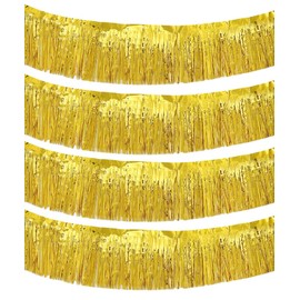 4 Packs 10 Feet Long Foil Fringe Garland Shiny Metallic Tinsel Wall Hanging Banner for Car Parade Floats Wedding Birthday Parties Ceremonies Baby Shower Bachelorette Garden Decorations Golden Color