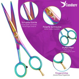 Candure Hairdressing Scissors Premium Hair Cutting Scissors Professional Hair Scissors with Extra Sharp and Precise Cuts Rainbow Hairdressing Scissors for Men, Women and Adults 6.5 Inches
