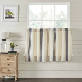 Piper Classics Market Place Blue Grain Sack Stripe 36" Curtain Tiers, Set 2