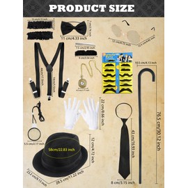 Flotory 12 Pcs 1920s Men Costume Accessories Gatsby Gangster Costume Gentleman Vintage Roaring 20s Costumes with Fedora Hat for Men Adult Dress Up Cosplay