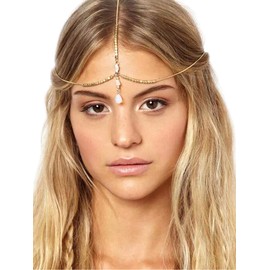 Boho Pearl Headchain Gold Bridal Wedding Headpiece Rhinestone Hair Chain Festival Costume Prom Hair Accessories for women and girls