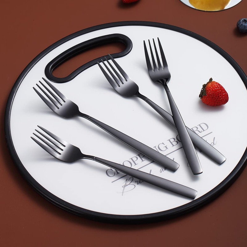 Black Dinner Forks 6 Pieces, Kyraton Titanium Gold Plated Stainless