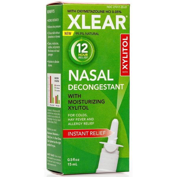 Xlear 12-Hour Nasal Decongestant Spray, Natural Saline Nasal Spray with
