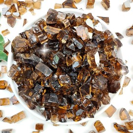 YISZM Fire Glass for Propane Fire Pit, 1/2 Inch High Reflective Fireplace Glass Rocks for Fire Pit Table, Fire Pit Glass Rocks for Outdoor Fire Table and Landscaping, 5 lbs, Copper Reflective