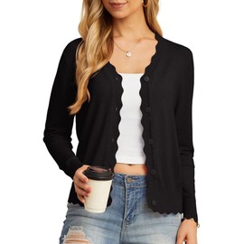 GRECERELLE Womens Lightweight Open Front Cardigan Sweater Button Down Long Sleeve Casual Knit Top Shrugs for Women Black-M