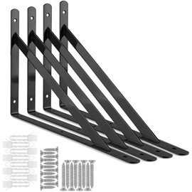 STARVAST 4 Pcs Heavy Duty Shelf Brackets, 300 x 190mm Floating Shelves Tripod Triangle Shelf Brackets, 90 Degree Angle Wall Mounted Shelf Supporter Bracket Frame, Black