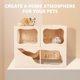 Hamster Hideout Wooden House,Hamster Multi Chamber Hideout,Small Animal Habitat for Clear Observation,Hamster Toys for Syrian Hamster,Dwarf Hamstersm,Gerbils, Hedgehogs, Rats, Mice(Study Room)