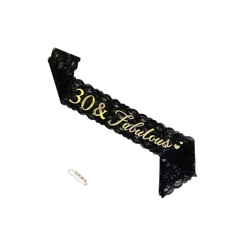 LATFZ 30 & Fabulous Lace Sash Black, 30th Party Favors