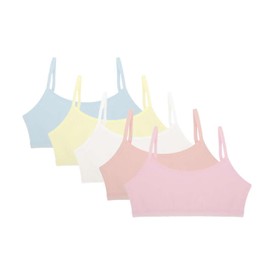 Donella - brasier Cami para niñas - brasier de entrenamiento de algodón elástico para niñas, paquete de 5, Colores brillantes, 10-11 Años