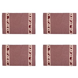 Cow and Pig Country Plaid 13 x 19 Cotton Embroidered Appliqued Placemats Set of 4