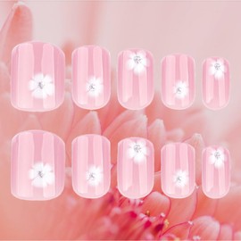 24Pcs White Flower Press on Nails Fall flowers Stick on Fingernails Elegant Short Square False Nails Glossy Silver Glitter Acrylic Fake Nail Simple Gel Glue on Nail for Coquette Women Girls