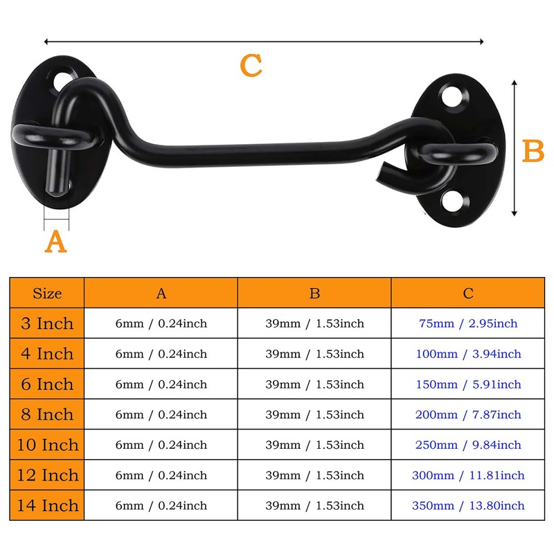 ZiYuya Hook and Eye Latch, Stainless Steel Gate Hook Cabin