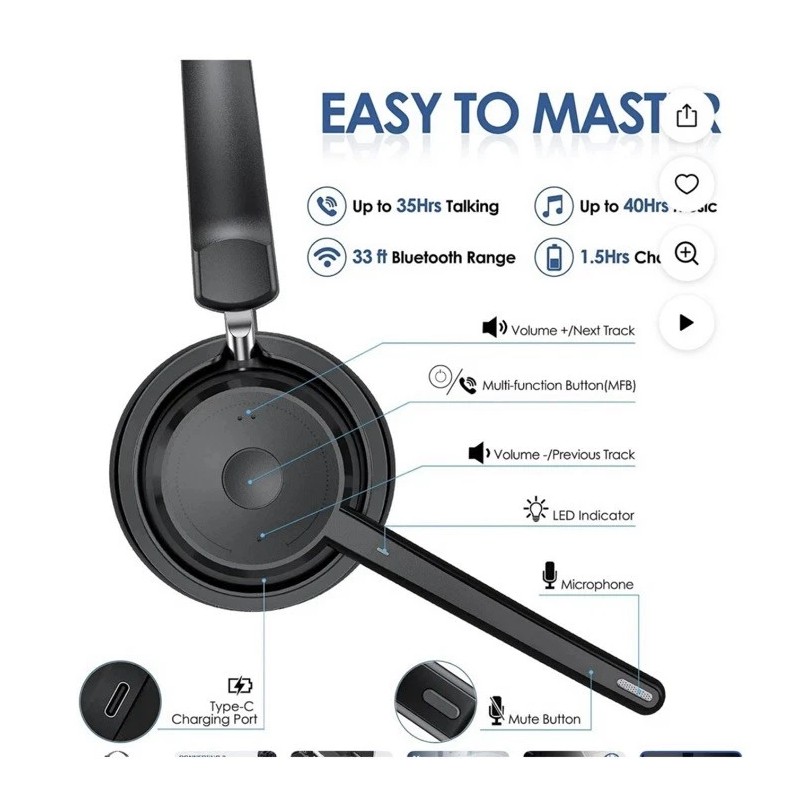 Mopchnic Bluetooth Headset, Wireless W/ USB Dongle AI Noise Canceling
