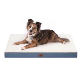 Tail Stories Orthopedic Dog Bed for Large Dogs - Pet Bed with Removable Washable Cover, Large Waterproof Dog Crate Bed for Large Sized Dog with Egg Crate Foam, Blue White