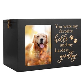 Pet Memorial Urns for Dog or Cat Ashes, XLarge Wooden Funeral Cremation Urns with Photo Frame, Keepsake Memory Box with Black Flannel Lining