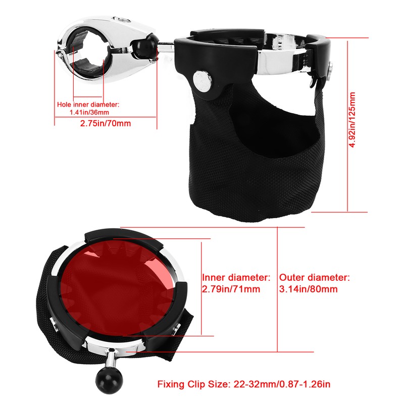 Motorcycle Cup Holder 360° Swivel Ball Mount Drink Water Bottle