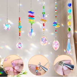 UXORSN 460PCS DIY Suncatcher Making Kits Crystal Sun Catcher Colorful Beads Chains Pendants Rainbow Maker Arts and Crafts for Adults Hanging Prism for Windows Indoor Outdoor Garden Party Decor