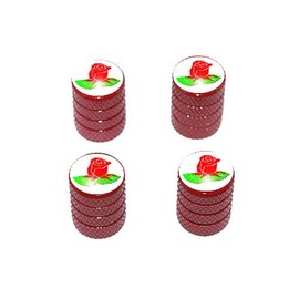 Graphics and More Rose - Tire Rim Valve Stem Caps - Red