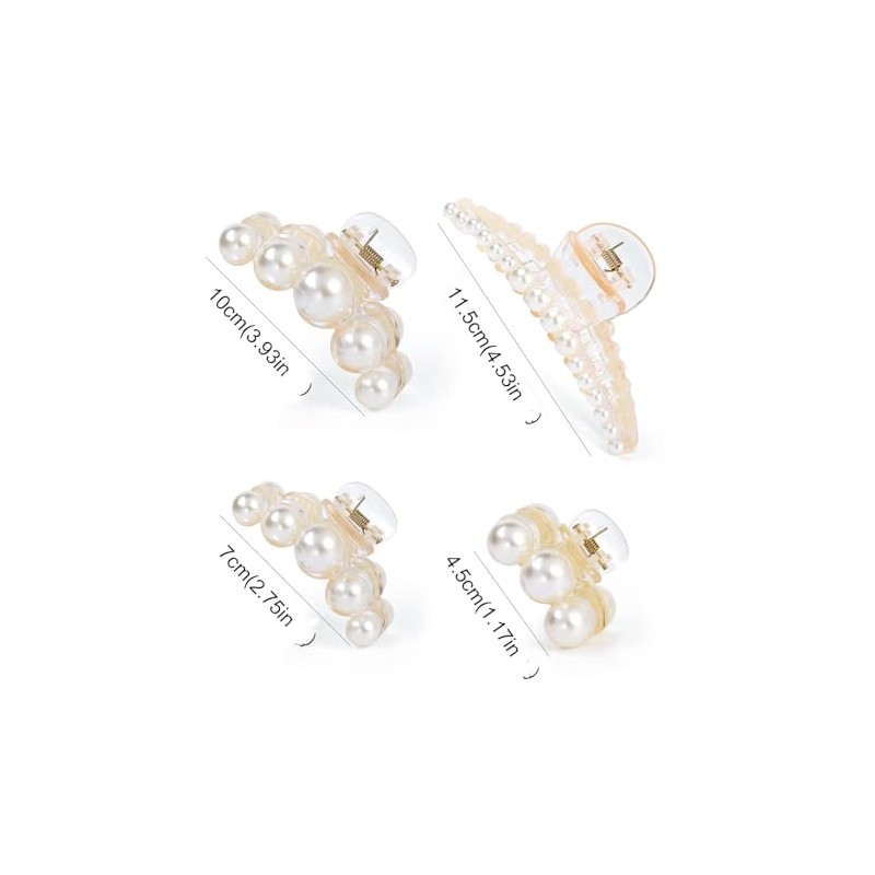 Triko 4 Pinzas para el Cabello Grandes con Perlas, Pinzas