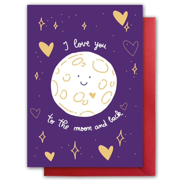 Valentines Card. Love you to moon and back Design. Eco-friendly.