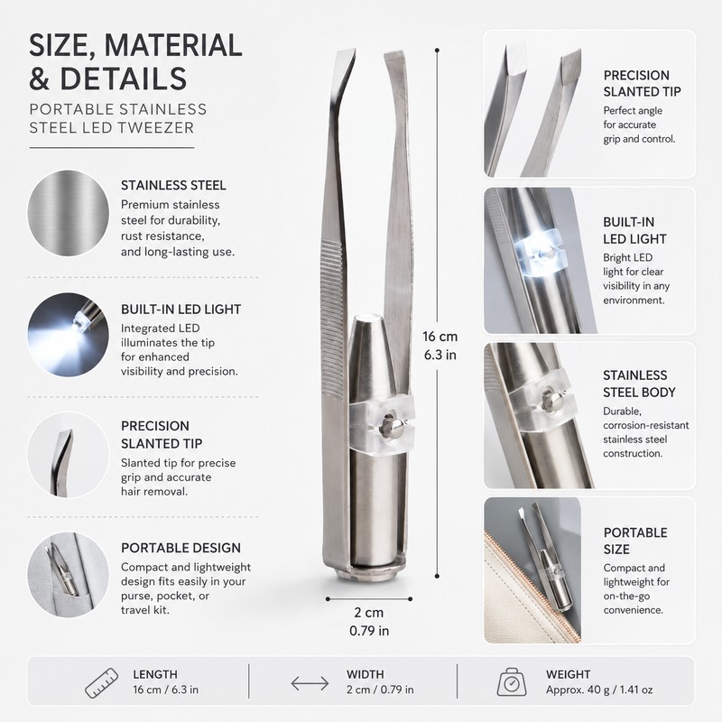 LED Eyebrow Tweezer for Precise Grooming – Portable Steel Hair