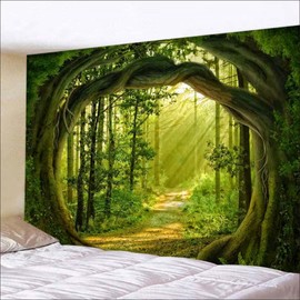 FENDROM Enchanted Forest Tapestry Nature Lanscape Sunshine Through Tree Cave Wall Tapestries Wall Hanging For Living Room Bedroom Home Decorations