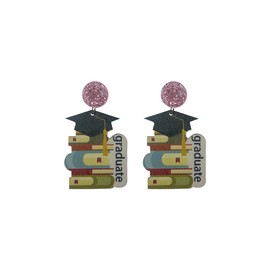 Teacher's Day Wooden Earrings for Women Cute Unique Cap Clothes Book Shape Drop Dangle Earrings Teacher Appreciation Day Back to School Gift (graduate)