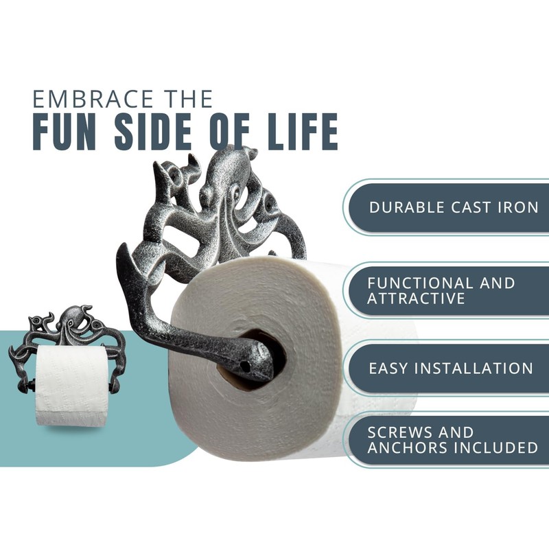 Decorative Cast Iron Octopus Toilet Paper Holder – Wall Mounted