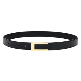 YooAi Womens Leather Belt Skinny Waist Belt for Dresses Jeans Pants with Gold Buckle, Black, M: Fit Waist 29"-34"